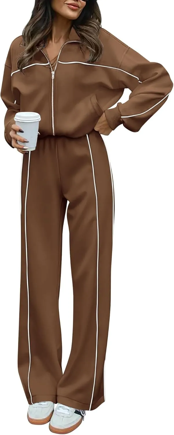 BTFBM Women's Two Piece Tracksuit Fall 2025 Long Sleeve Zip Up Sweatshirt Long Pants Outfits Jogger Sweatsuit Sets