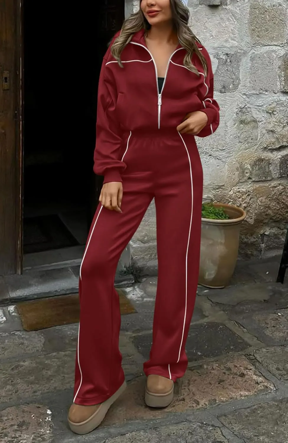 BTFBM Women's Two Piece Tracksuit Fall 2025 Long Sleeve Zip Up Sweatshirt Long Pants Outfits Jogger Sweatsuit Sets
