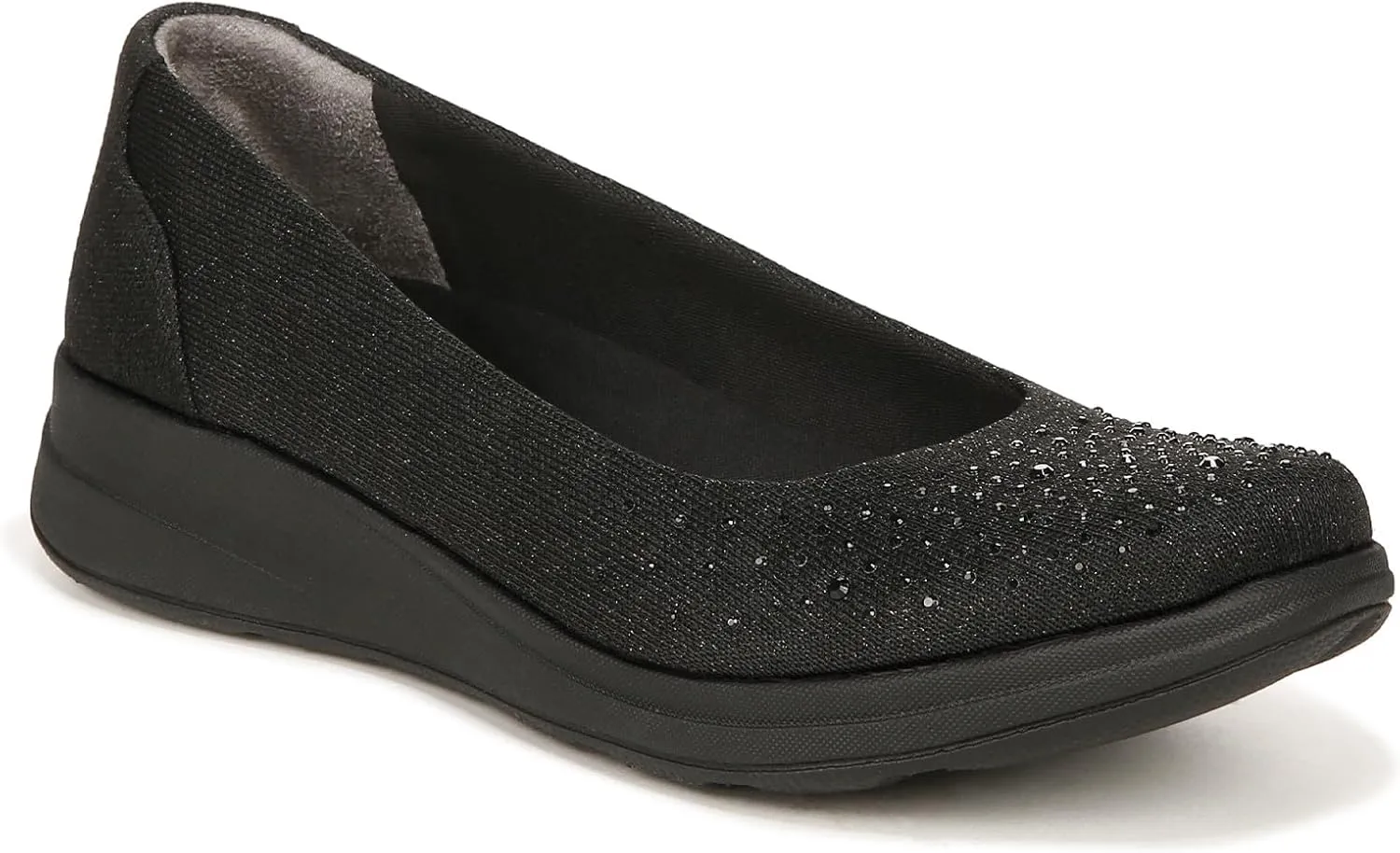 BZees Womens Golden Bright Machine Washable Slip On Loafer Black Fabric 8.5 W