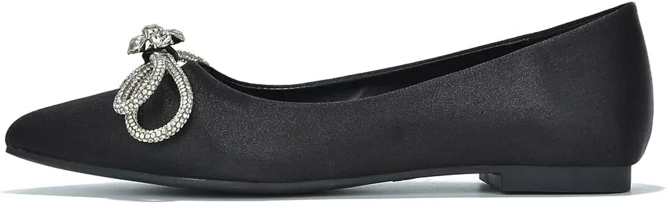 Cape Robbin Stearling Pointed Toe Flats for Women, Women's Flats with Rhinestone Bow