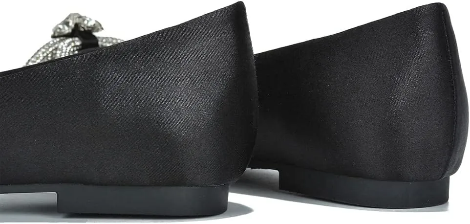 Cape Robbin Stearling Pointed Toe Flats for Women, Women's Flats with Rhinestone Bow
