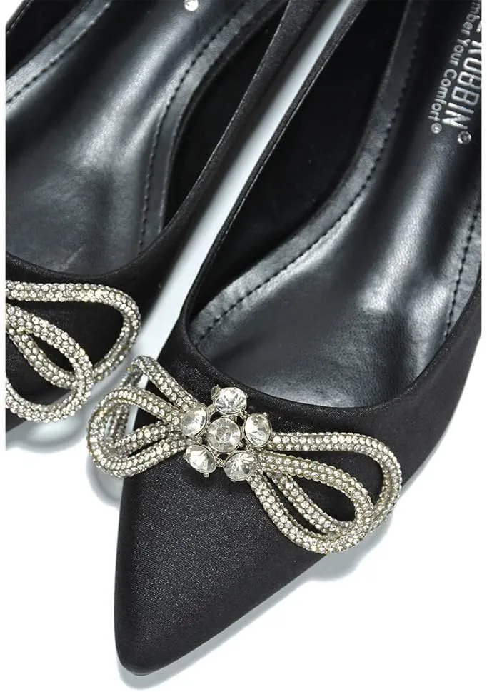 Cape Robbin Stearling Pointed Toe Flats for Women, Women's Flats with Rhinestone Bow