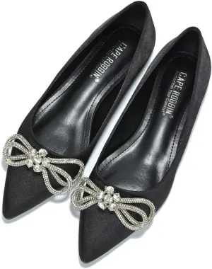 Cape Robbin Stearling Pointed Toe Flats for Women, Women's Flats with Rhinestone Bow