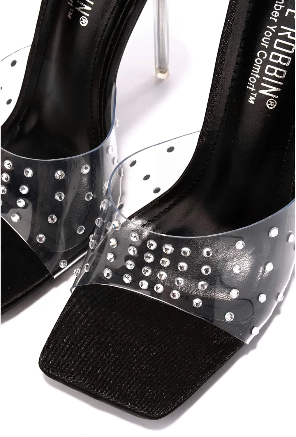Cape Robbin Women's Stiletto Heel Sandals - Rhinestone-Embellished Clear Slip-On Dress Shoes with Transparent Strap & Open Toe (Brisa)
