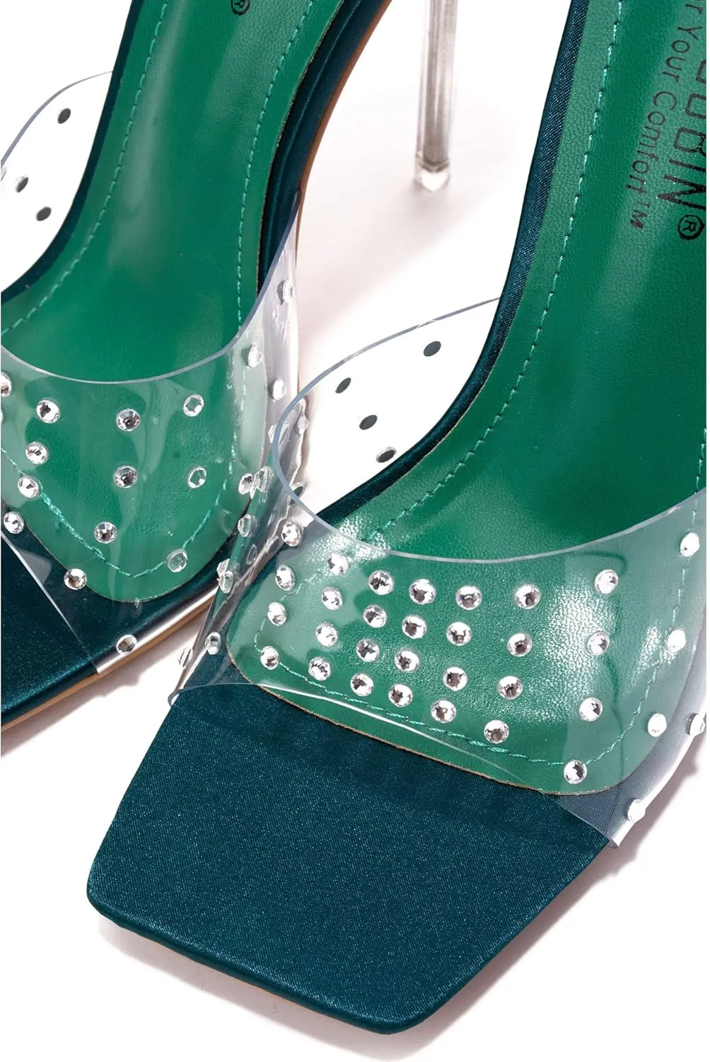 Cape Robbin Women's Stiletto Heel Sandals - Rhinestone-Embellished Clear Slip-On Dress Shoes with Transparent Strap & Open Toe (Brisa)