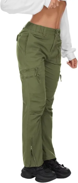 Cargo Hiking Pants for Women Tactical Baggy Pants Women's Casual Y2K with 6 Zipper Pockets No Belt