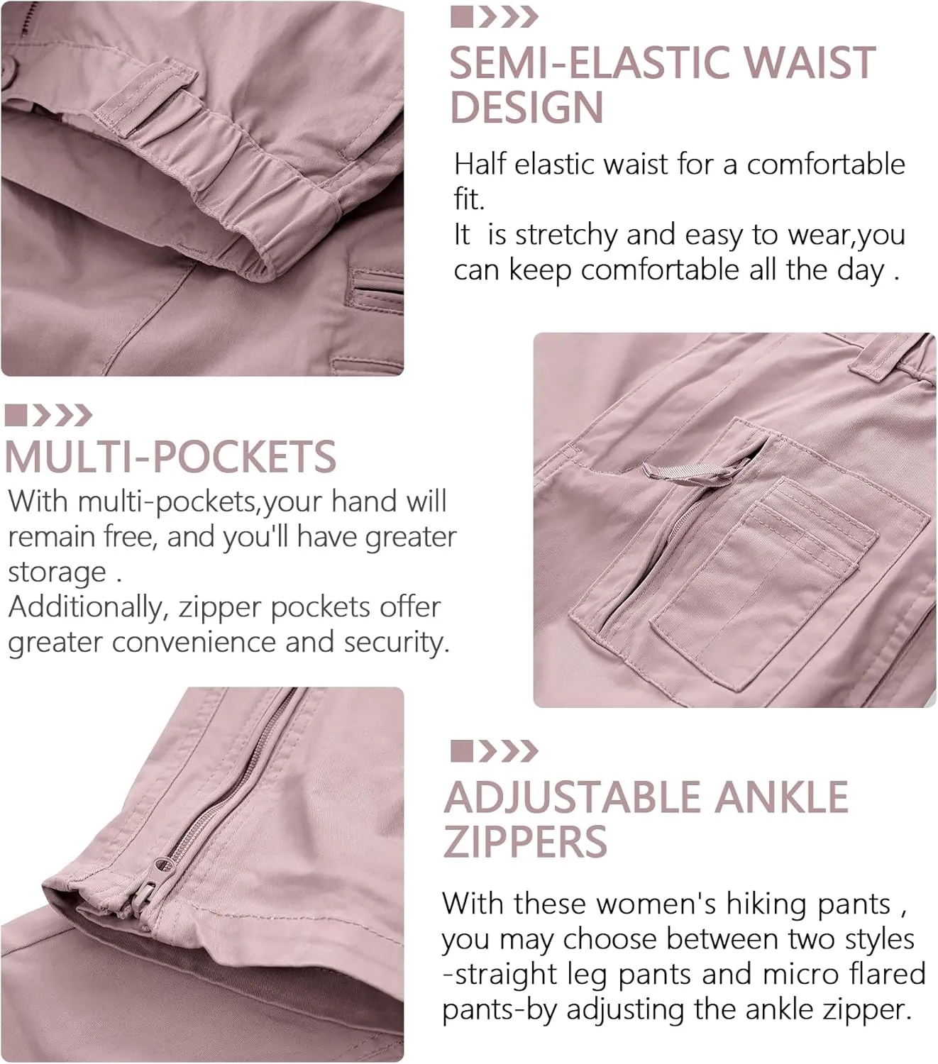 Cargo Hiking Pants for Women Tactical Baggy Pants Women's Casual Y2K with 6 Zipper Pockets No Belt