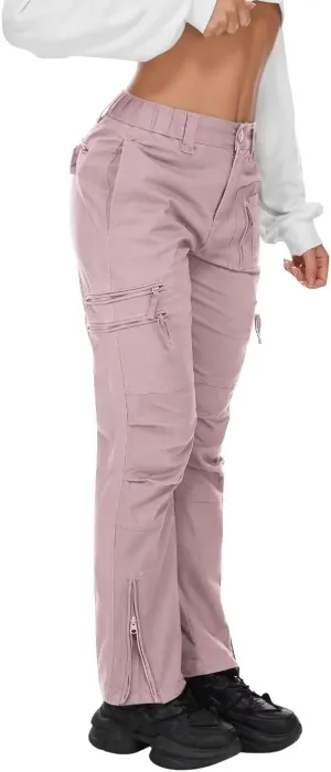 Cargo Hiking Pants for Women Tactical Baggy Pants Women's Casual Y2K with 6 Zipper Pockets No Belt