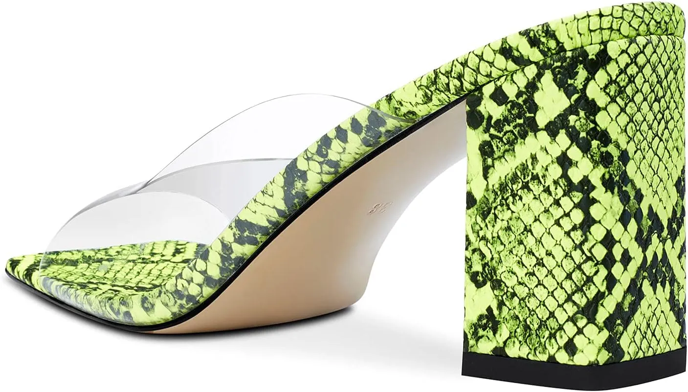 Castamere Ladies Chunky High Heel Sandals Square Open Toe Sexy Transparent Clear Sandal 3 Inch Heels