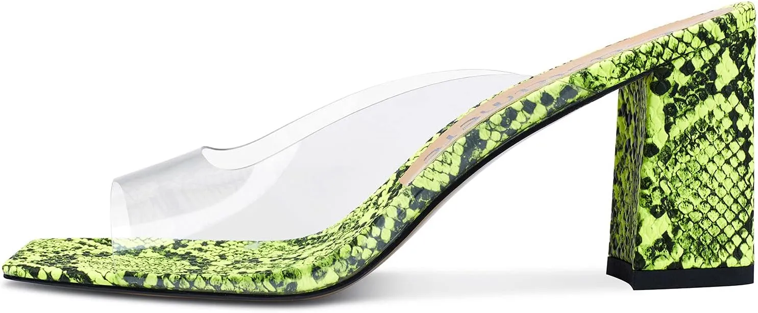 Castamere Ladies Chunky High Heel Sandals Square Open Toe Sexy Transparent Clear Sandal 3 Inch Heels