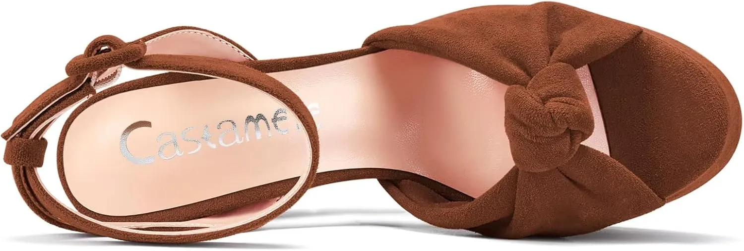 Castamere Women High Chunky Block Platform Heel Peep Open Toe Ankle Strap Bow-knot Sandals