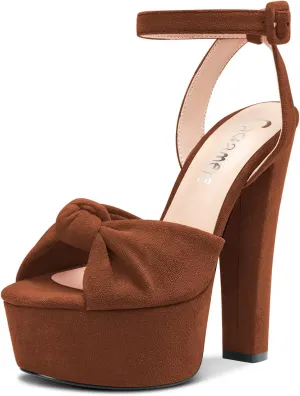 Castamere Women High Chunky Block Platform Heel Peep Open Toe Ankle Strap Bow-knot Sandals