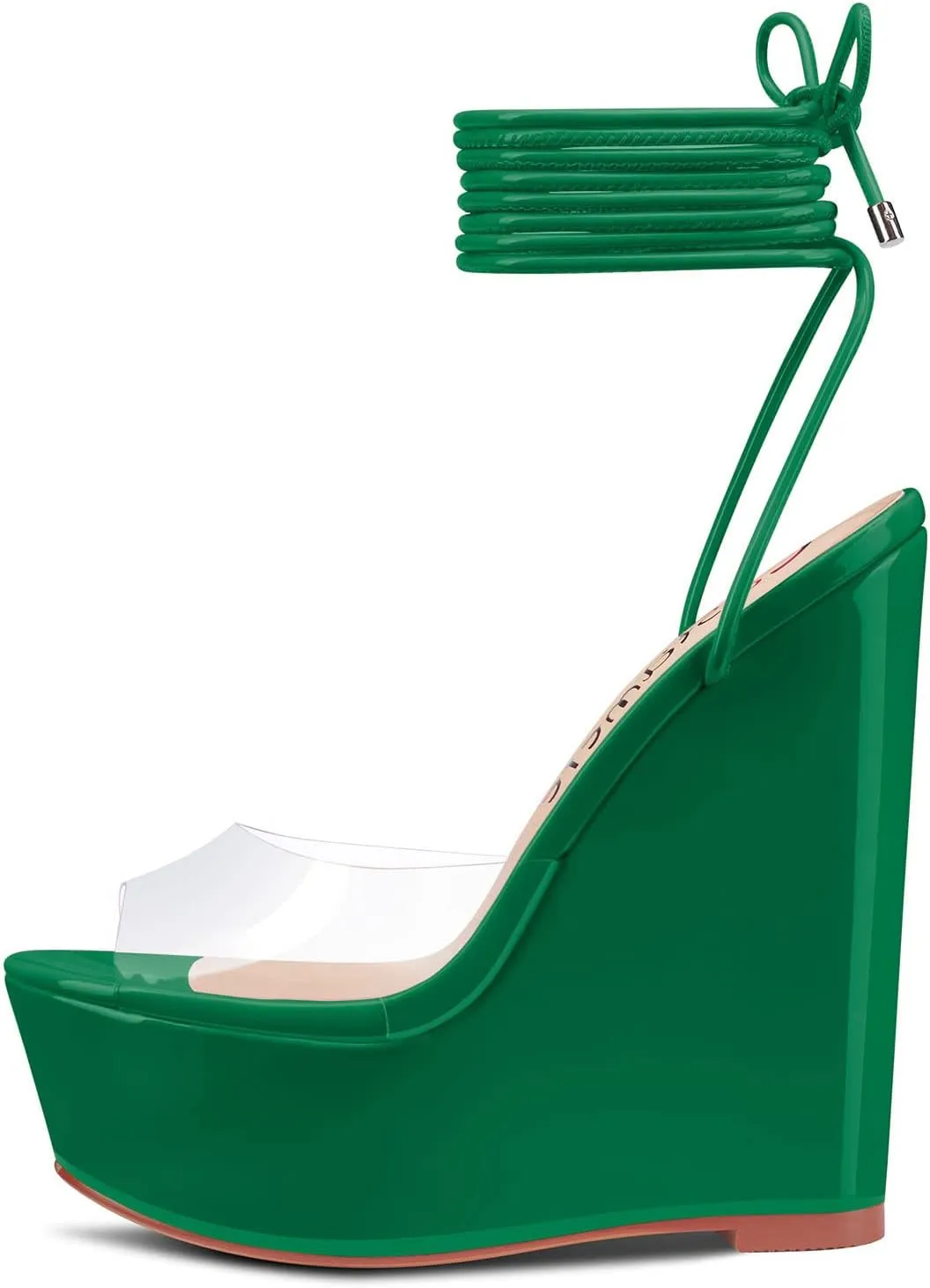 Castamere Womens High Wedge Platform Heel Peep Open Toe Ankle Strap Sandals Lace Wedding Clear Dress Shoes 5.9 Inches Heels