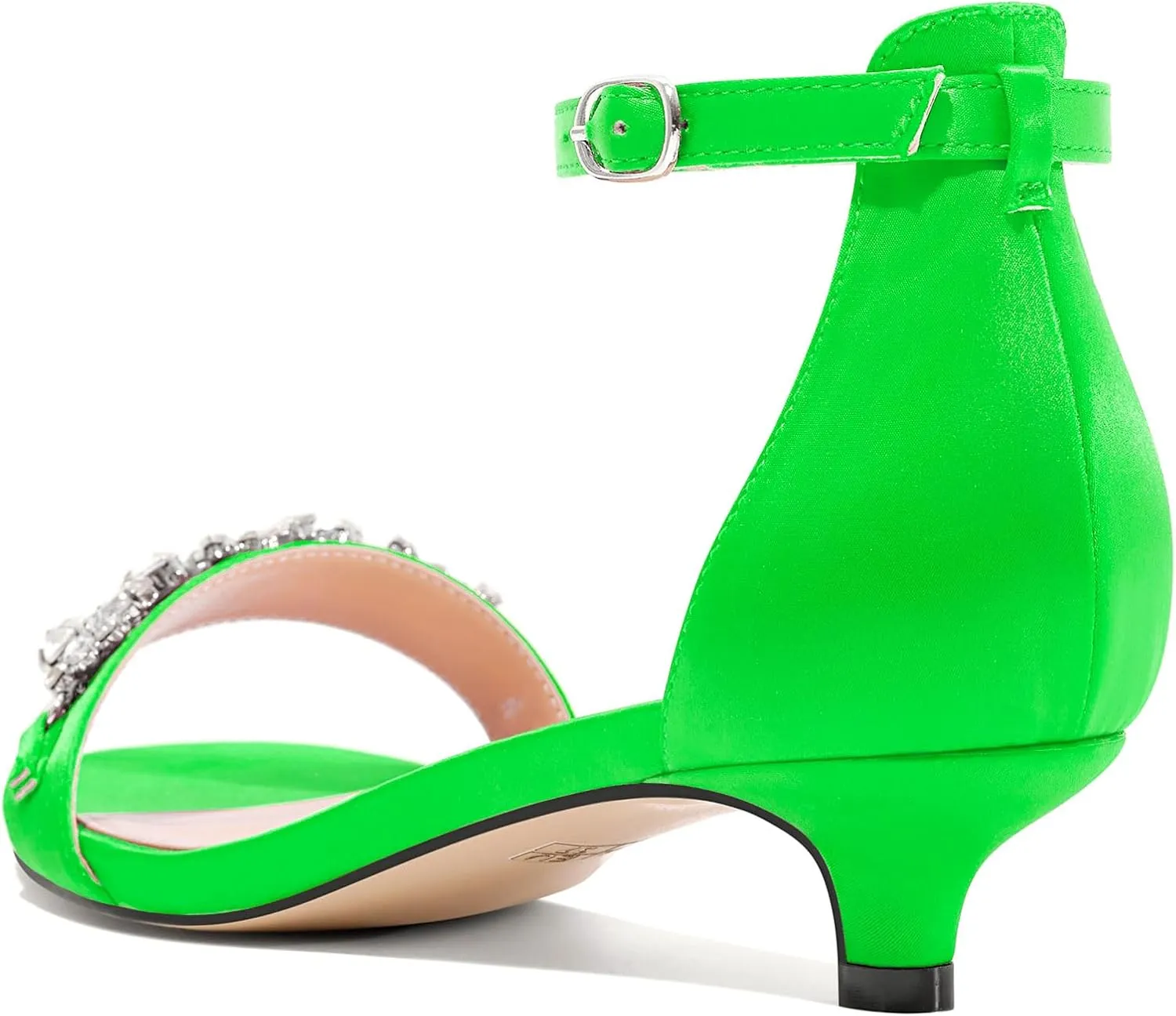 Castamere Womens Low Kitten Heel Open Toe Sandals Ankle Strap Rhinestone Crystal Wedding Dress Satin 1.2 Inches Heels