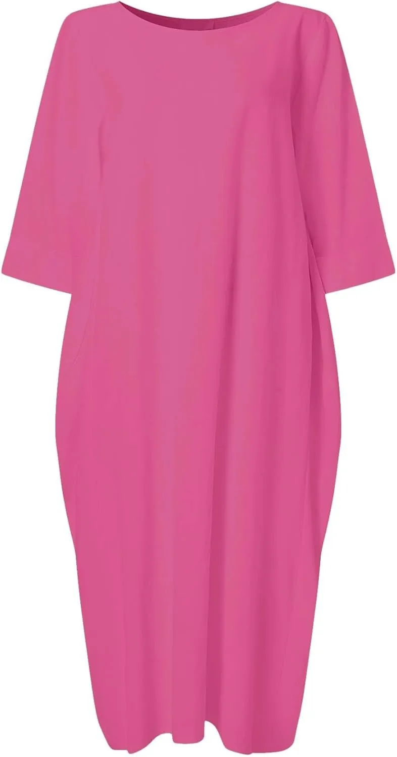 Celmia Autumn Solid Loose Long Maxi Dress Cotton Caftan