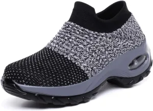 CERYTHRINA Women's Walking Shoes Sock Sneakers Mesh Slip On Air Cushion Toning Rocker Shoes Platform Loafers