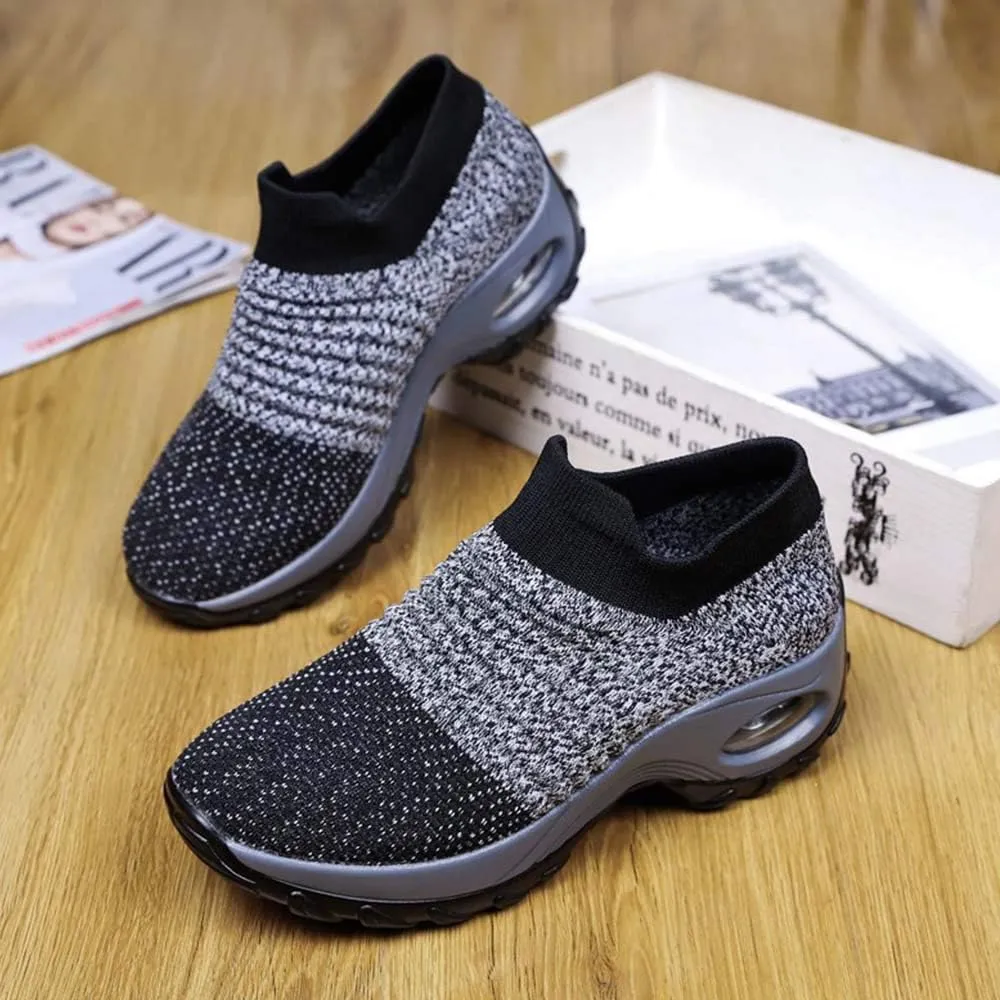 CERYTHRINA Women's Walking Shoes Sock Sneakers Mesh Slip On Air Cushion Toning Rocker Shoes Platform Loafers