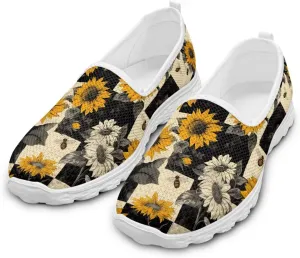 Checkerboard Women's Slip on Shoes Mesh Flat Casual Loafers Anti-Skid Running Sneakers Travel Classic Shoes