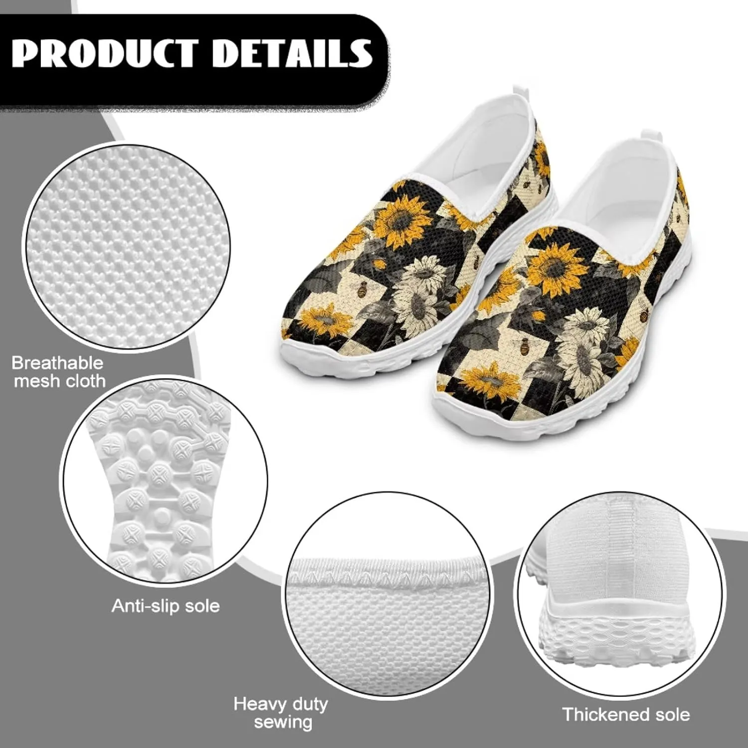 Checkerboard Women's Slip on Shoes Mesh Flat Casual Loafers Anti-Skid Running Sneakers Travel Classic Shoes