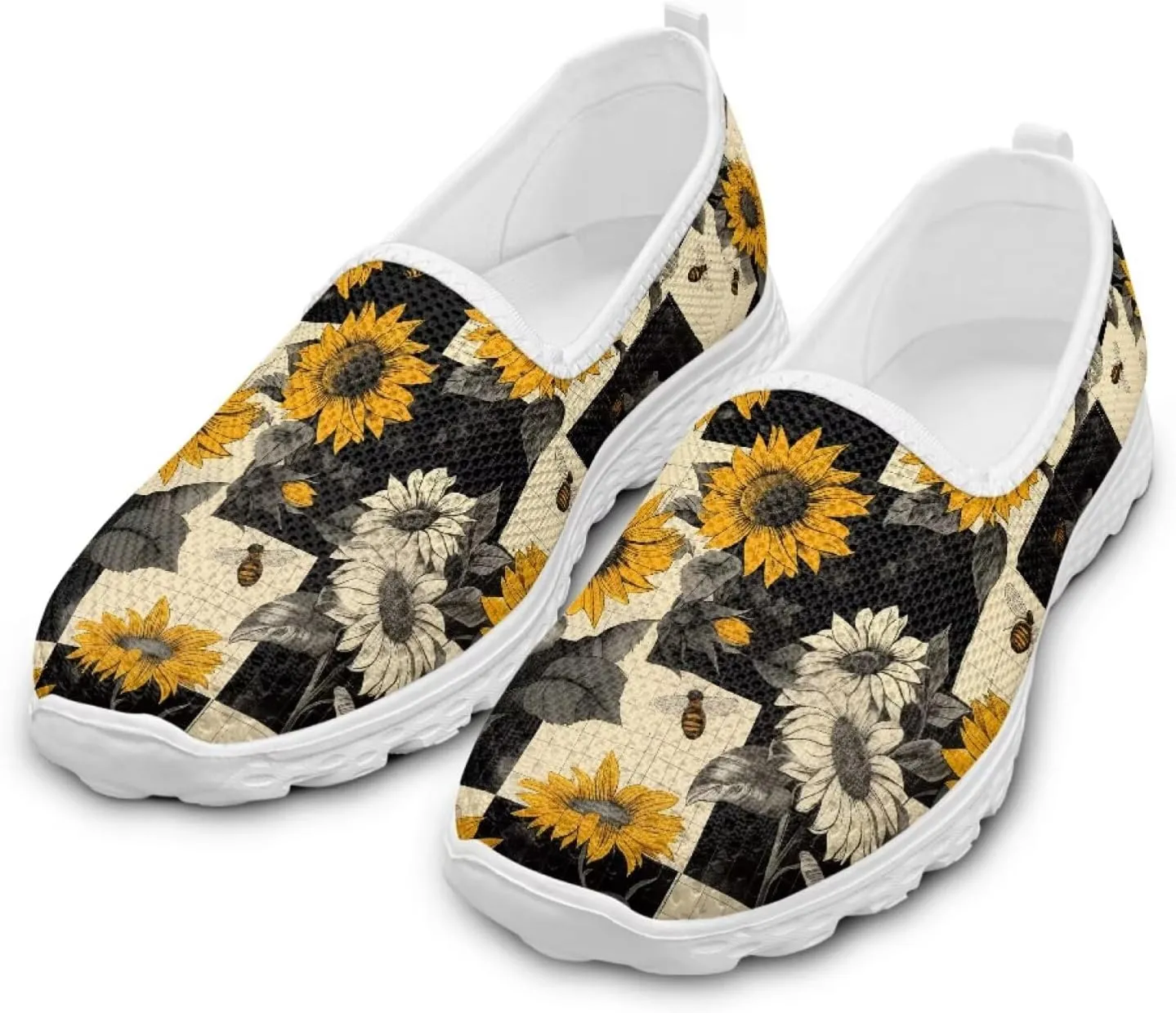 Checkerboard Women's Slip on Shoes Mesh Flat Casual Loafers Anti-Skid Running Sneakers Travel Classic Shoes
