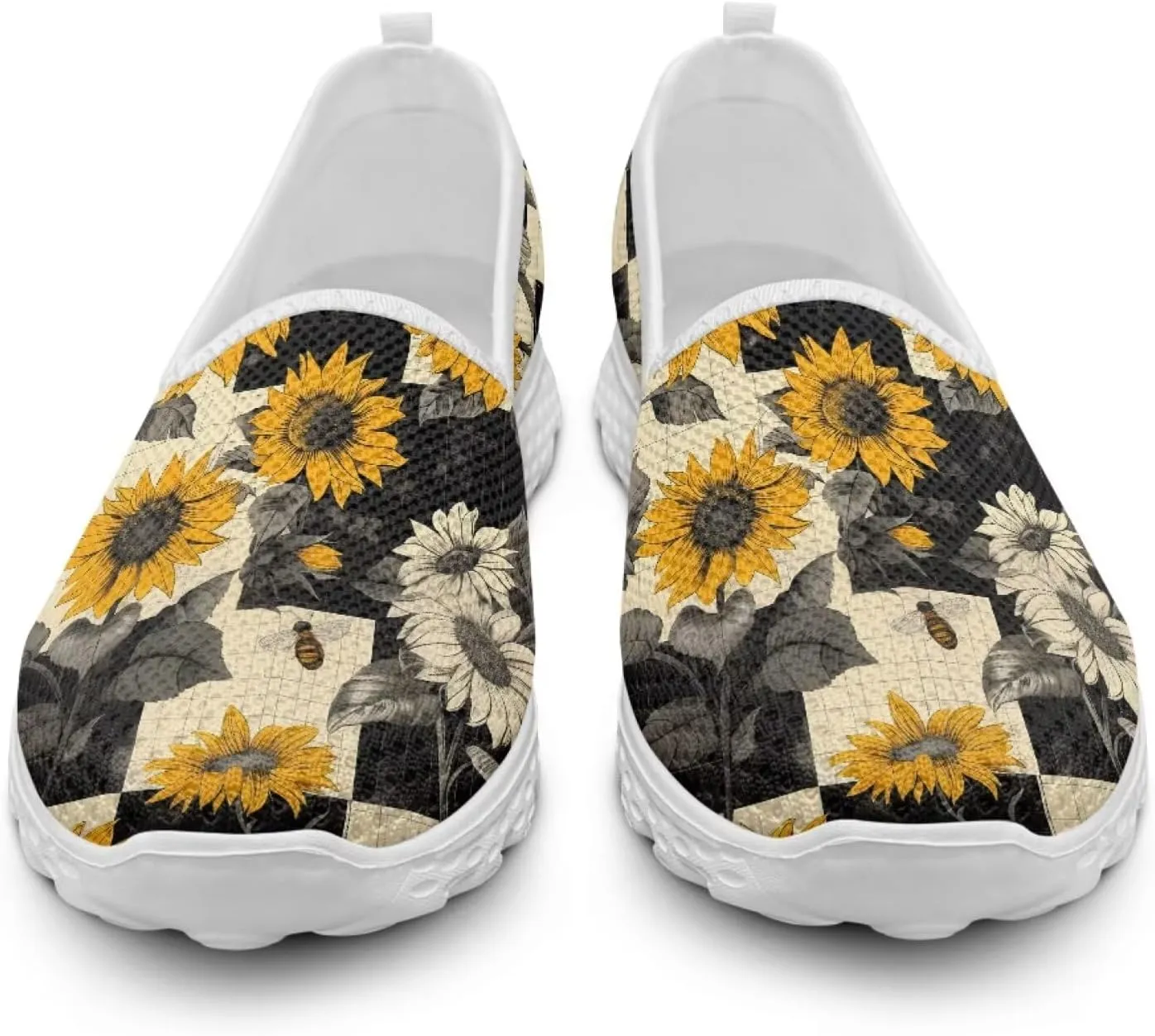 Checkerboard Women's Slip on Shoes Mesh Flat Casual Loafers Anti-Skid Running Sneakers Travel Classic Shoes