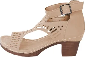 Chunky Heeled Sandals for Womens Bohemian Cutout Open Toe Hollow Ankle Buckle Block Heeled Sandals Casual Summer High Heel Peep Toe Adjustable Strap Sandal Lightweight Dressy Elegant Wedding Sandal