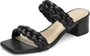 Chunky Heels for Women Braided Dressy Sandals Square Open Toe Summer Shoes