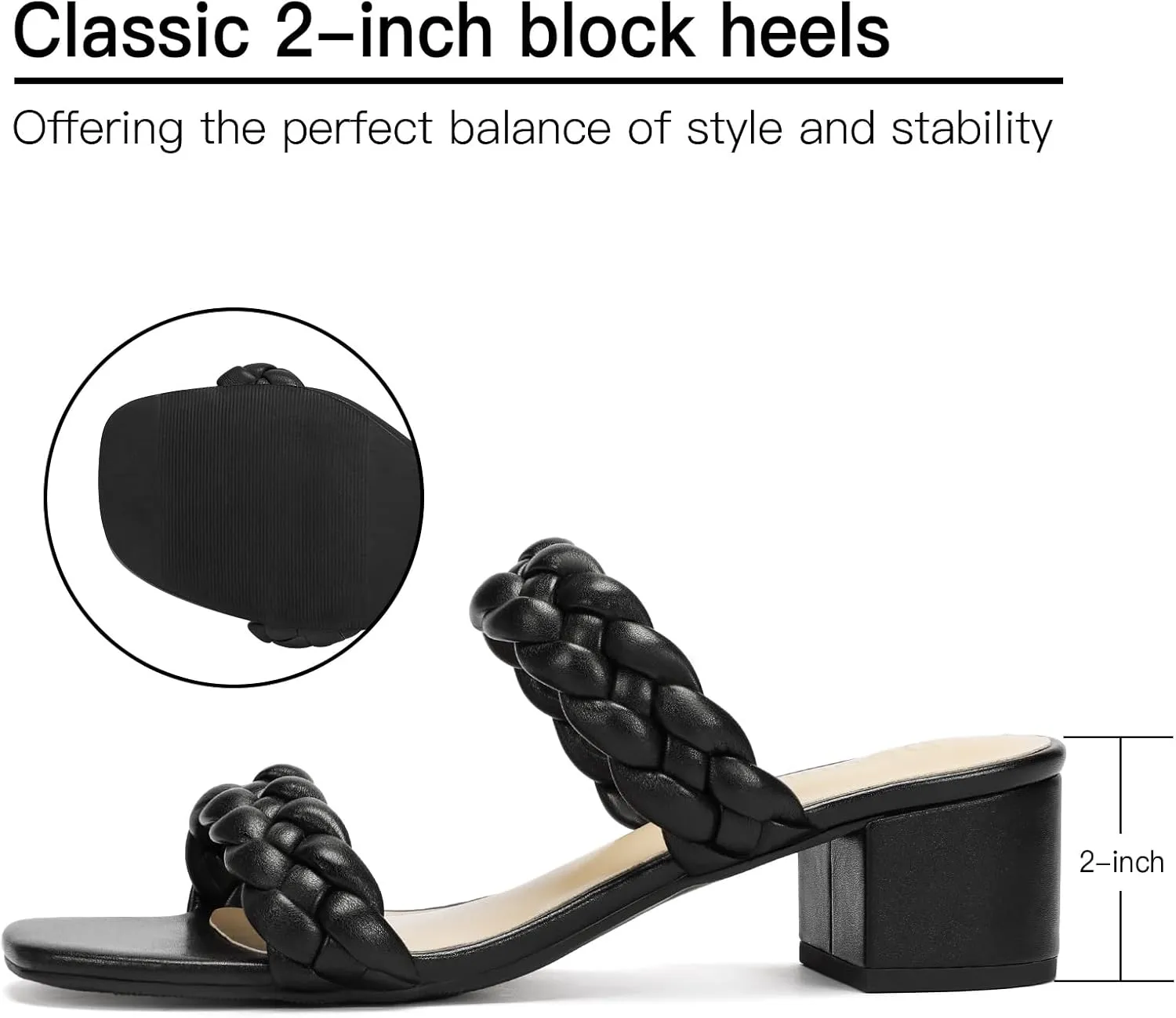Chunky Heels for Women Braided Dressy Sandals Square Open Toe Summer Shoes