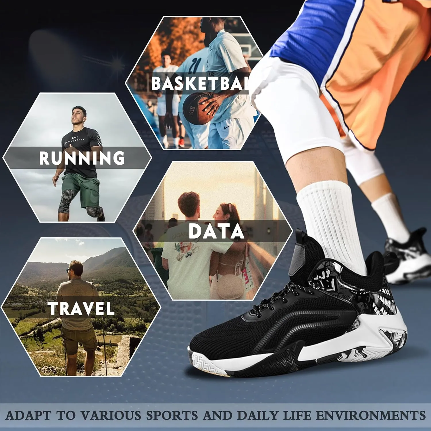 CJSPORX Mens Basketball Shoes Breathable Non Slip Running Fashion Sneakers