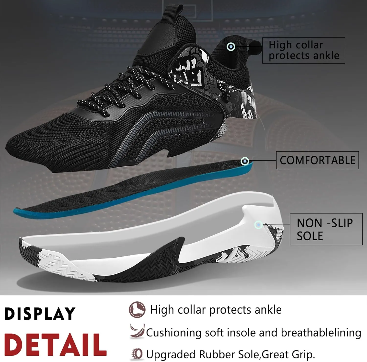 CJSPORX Mens Basketball Shoes Breathable Non Slip Running Fashion Sneakers