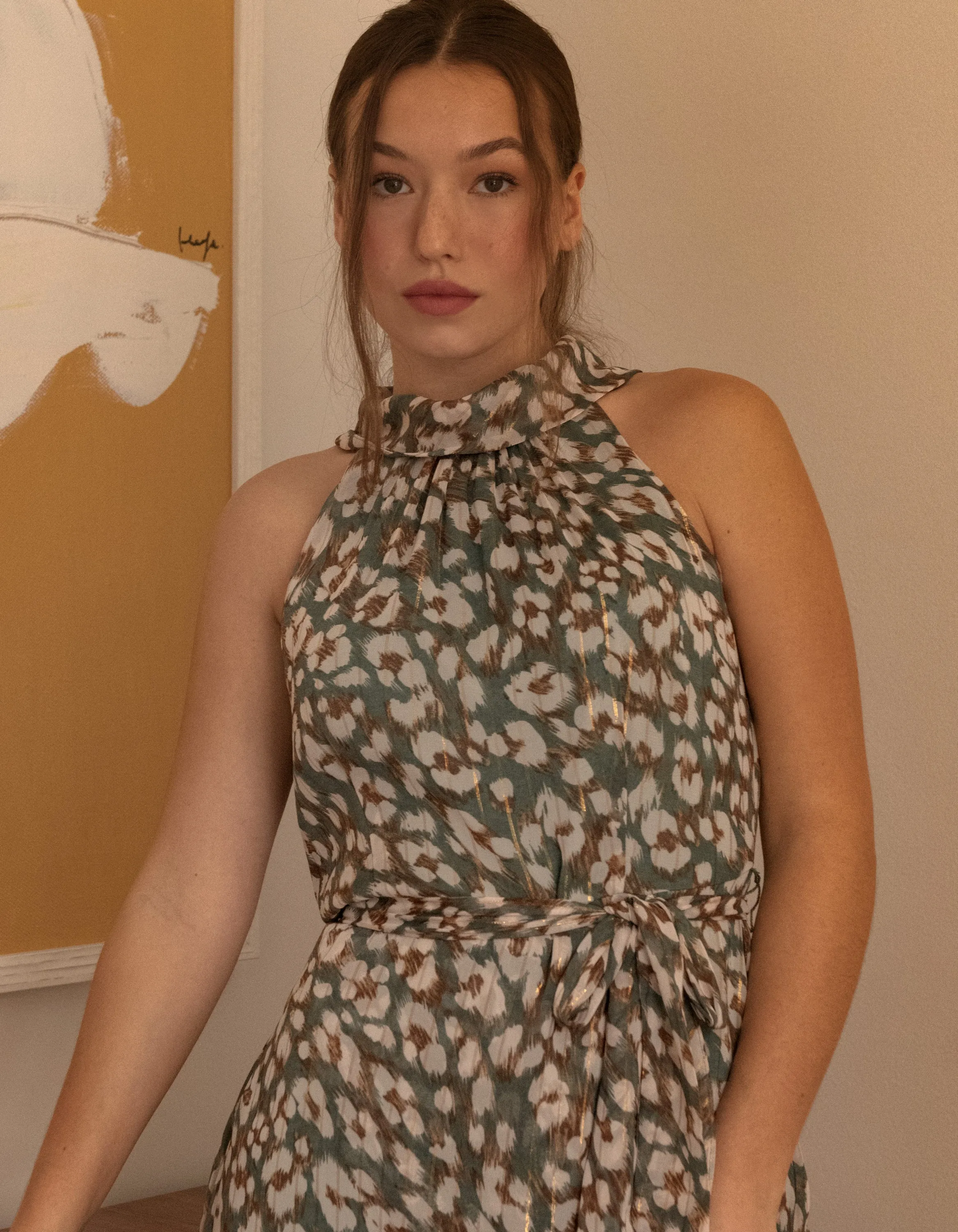 Clemence Midi Dress Asymmetrical Faux Wrap Halter