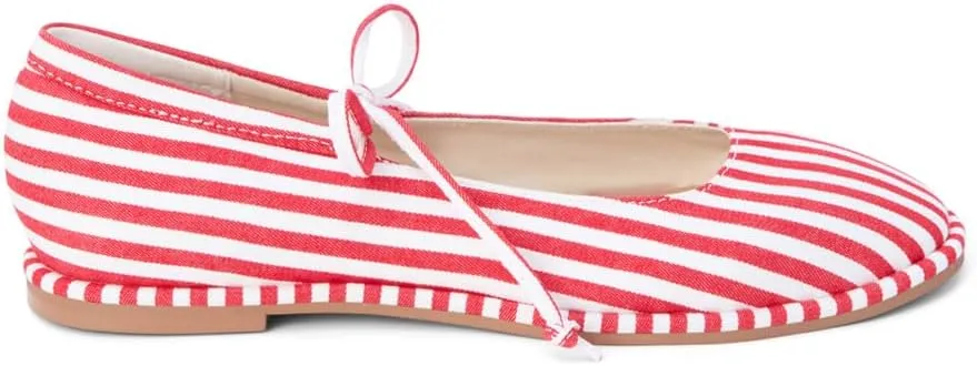 Coconuts by Matisse Womens Gerry Striped Mary Jane Ballet Flats Casual - Red