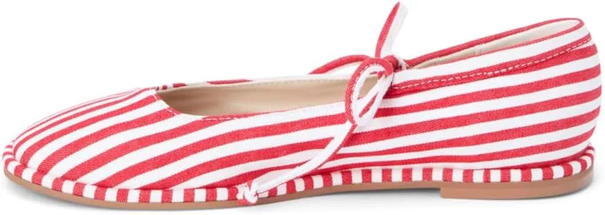 Coconuts by Matisse Womens Gerry Striped Mary Jane Ballet Flats Casual - Red