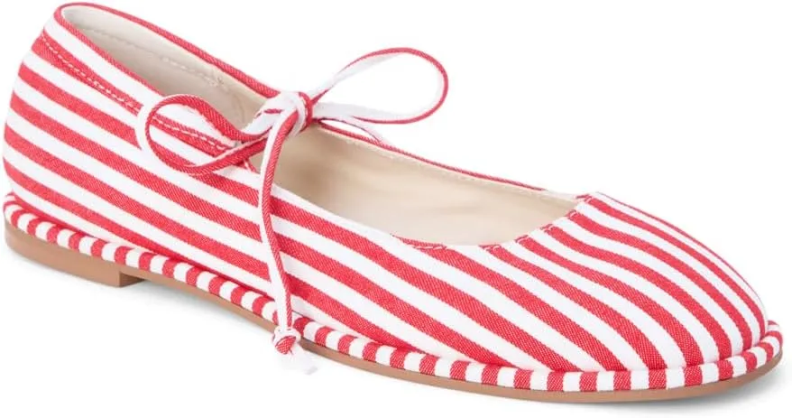 Coconuts by Matisse Womens Gerry Striped Mary Jane Ballet Flats Casual - Red