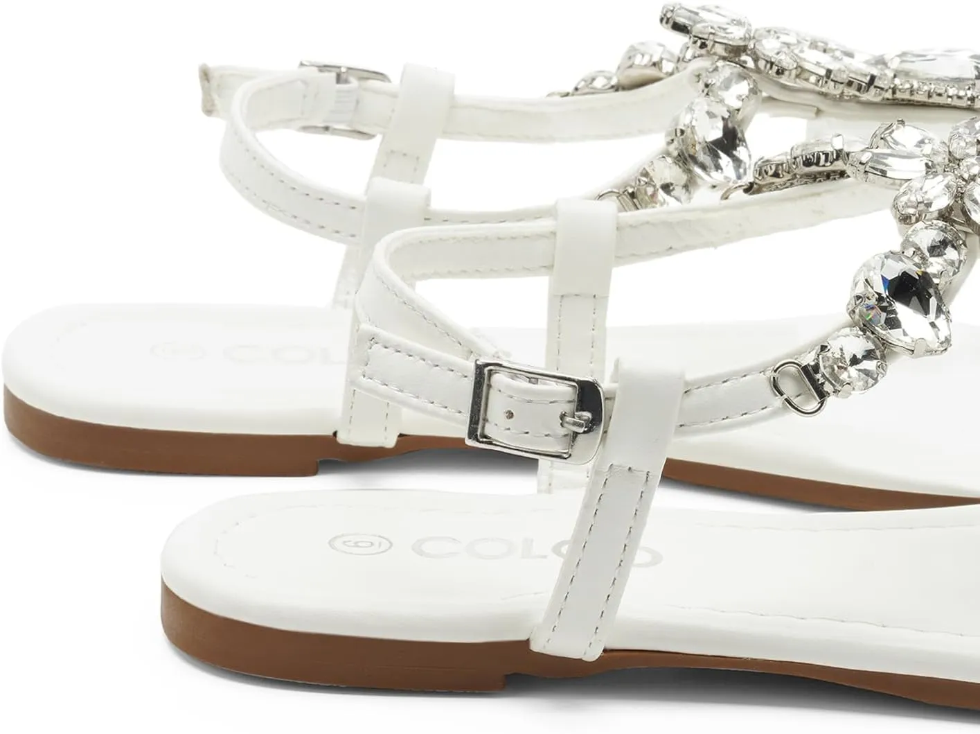 Colgo Women's T-Strap Flat Sandals, Elegant Glitter Rhinestone Thong Dress Shoes, Comfortable Wedding Sandals for Summer Beach Parties