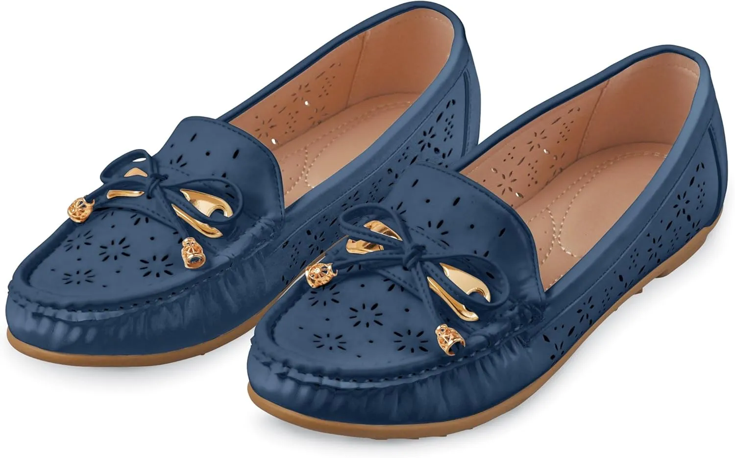 Collections Etc Women's Lazer Cut & Bow Trim Shoes Navy 11