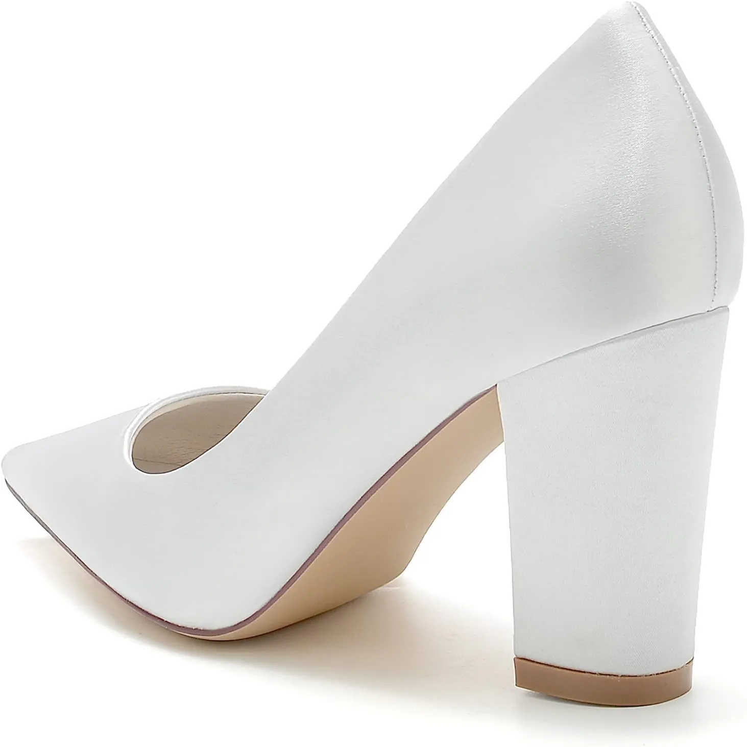 Comfortable Pump Sandals, Chunky High Heels Satin Bridal Shoes with Satin With Embroidery Lace Flower Pointed Toe Wdding Shoes for Women