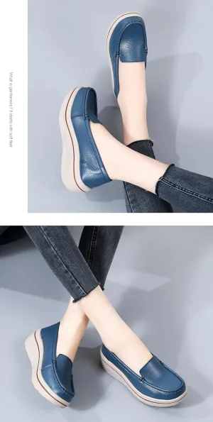 Comfortable Women's Platform Loafers - Closed Toe Slip On Shoes for Casual Style