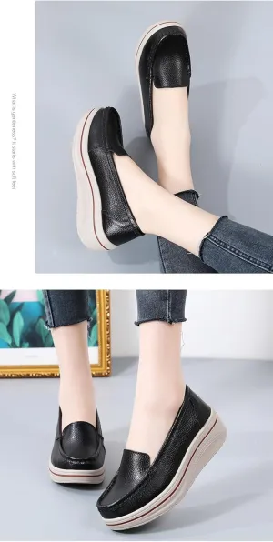Comfortable Women's Platform Loafers - Closed Toe Slip on Shoes for Casual Style