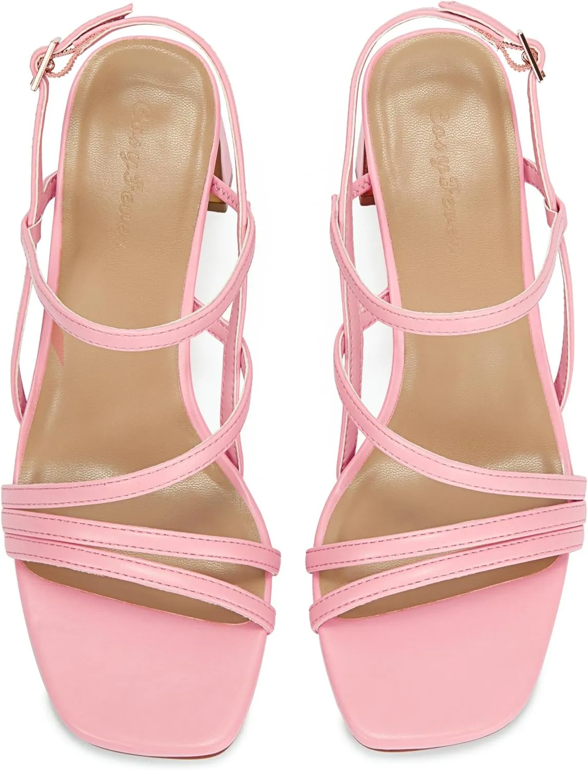 CosyFever Womens Strappy Heeled Sandals 3 Inches Chunky Block Heel Square Toe Buckle Dressy Shoes for Party Work Casual