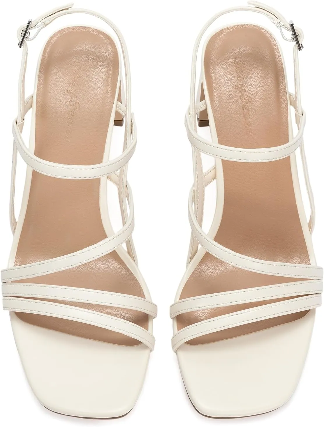 CosyFever Womens Strappy Heeled Sandals 3 Inches Chunky Block Heel Square Toe Buckle Dressy Shoes for Party Work Casual