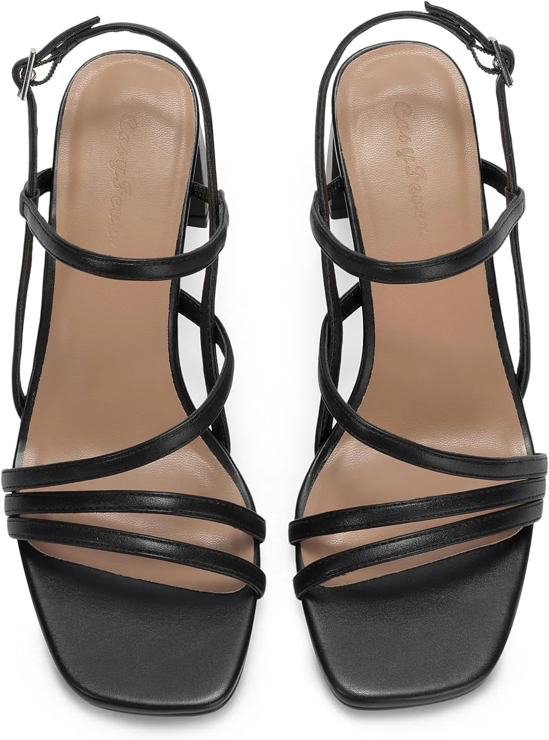 CosyFever Womens Strappy Heeled Sandals 3 Inches Chunky Block Heel Square Toe Buckle Dressy Shoes for Party Work Casual