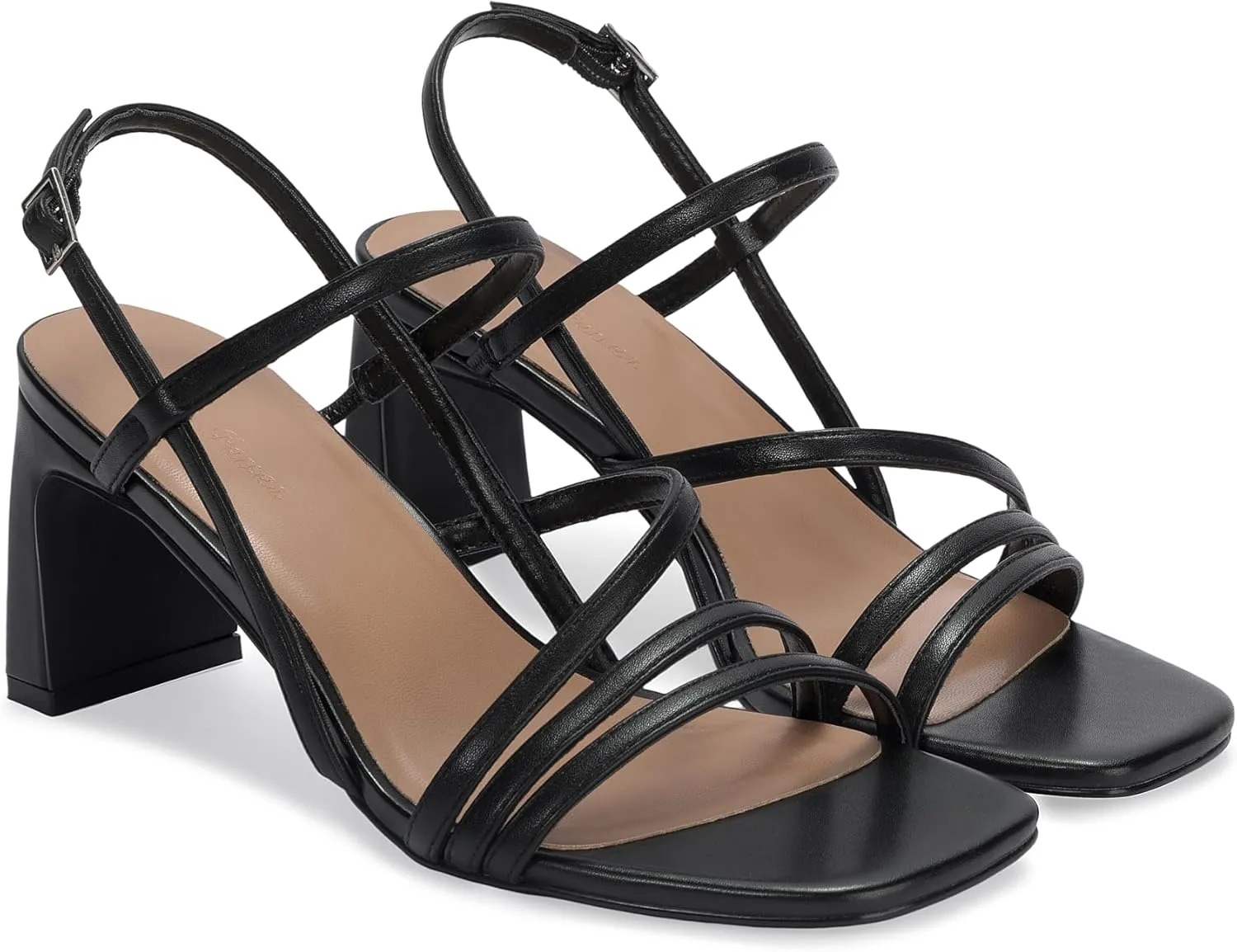 CosyFever Womens Strappy Heeled Sandals 3 Inches Chunky Block Heel Square Toe Buckle Dressy Shoes for Party Work Casual