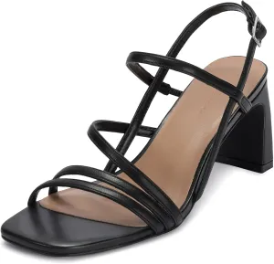 CosyFever Womens Strappy Heeled Sandals 3 Inches Chunky Block Heel Square Toe Buckle Dressy Shoes for Party Work Casual