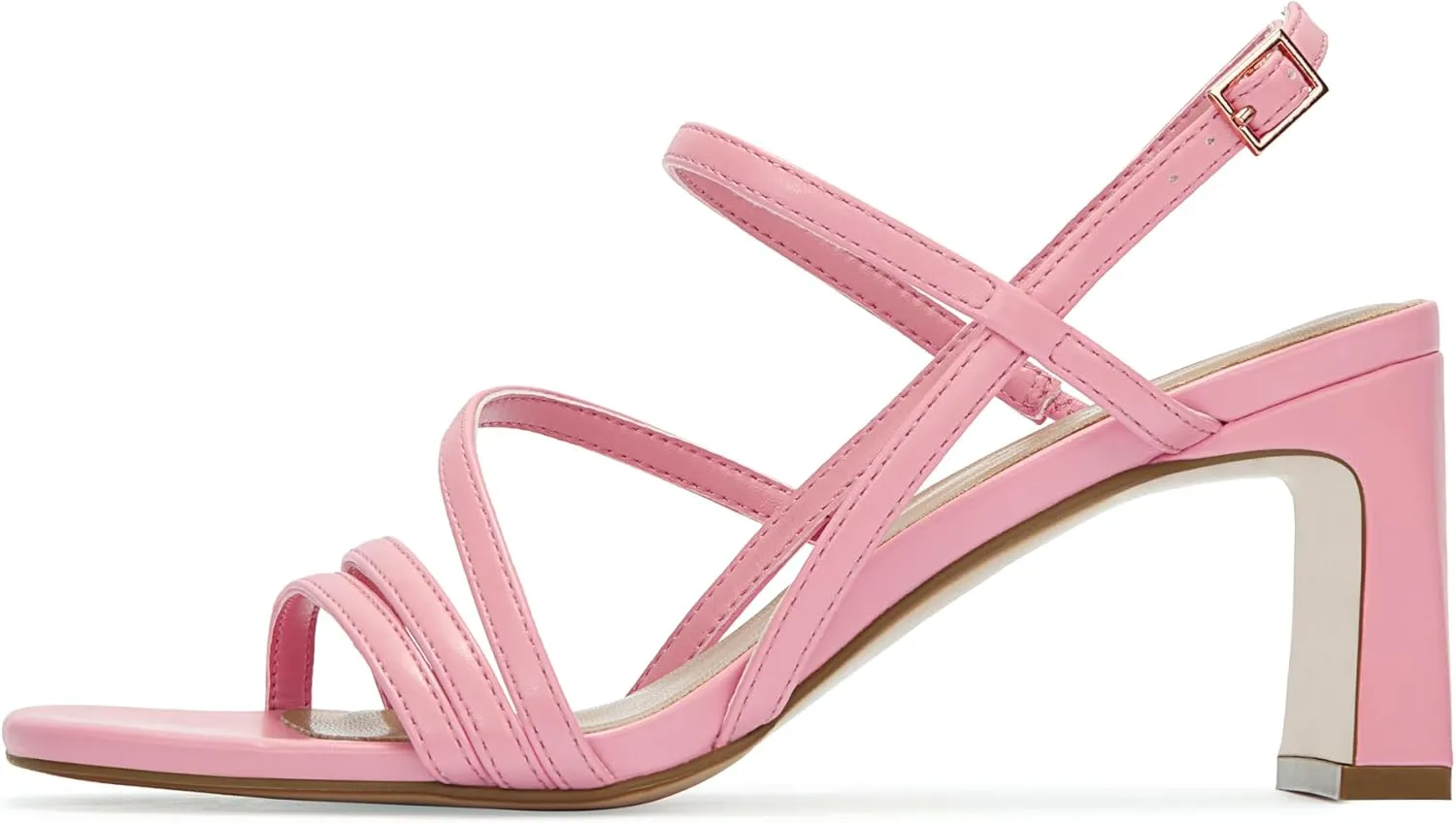 CosyFever Womens Strappy Heeled Sandals 3 Inches Chunky Block Heel Square Toe Buckle Dressy Shoes for Party Work Casual