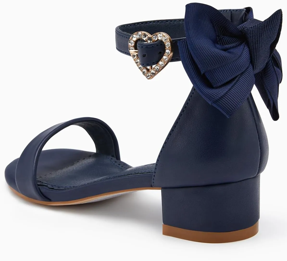 Coutgo Girl's Bow Tie Heeled Sandals Open Toe Chunky Low Heel Rhinestone Princess Dress Shoes