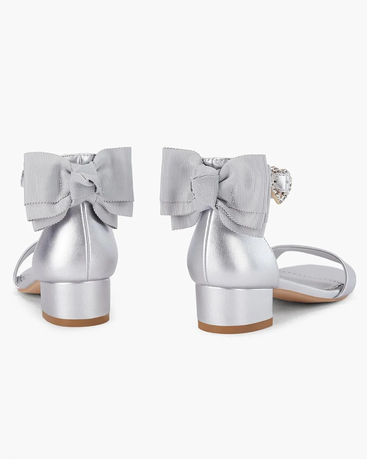 Coutgo Girl's Bow Tie Heeled Sandals Open Toe Chunky Low Heel Rhinestone Princess Dress Shoes