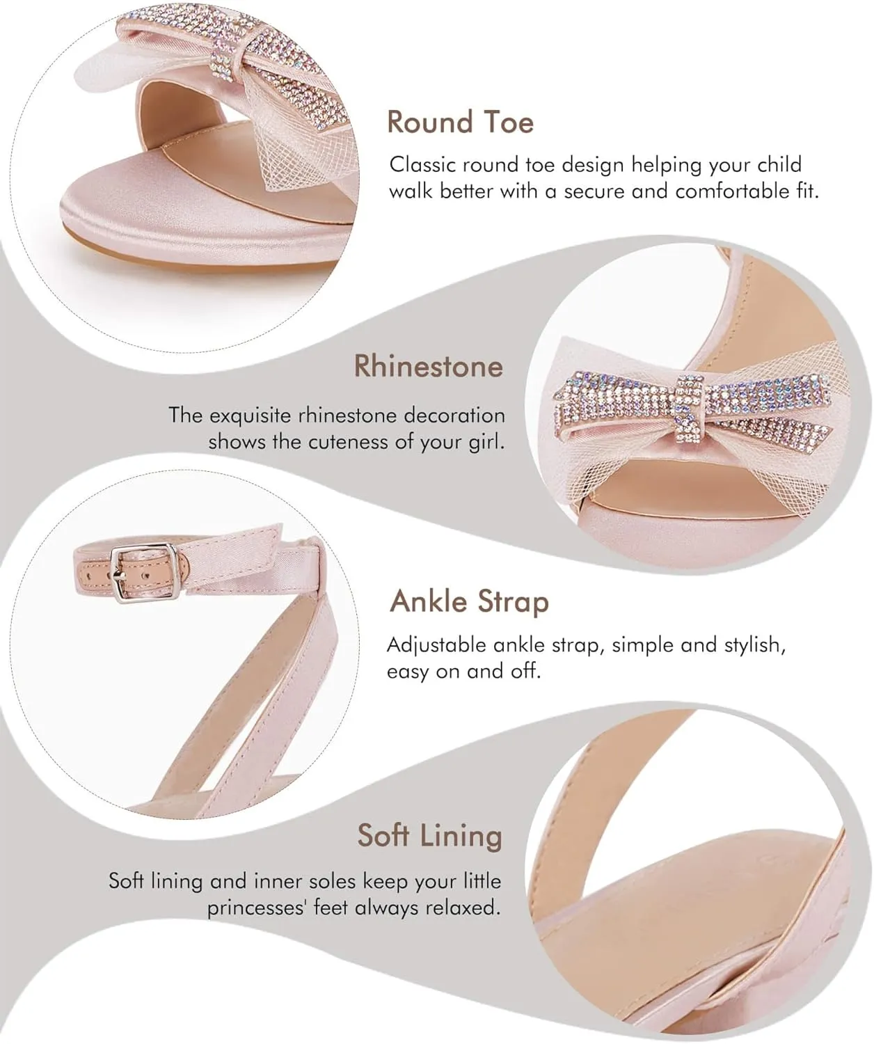Coutgo Girls Low Heel Sandals Open Toe Rhinestone Ankle Strap Flower Wedding Dress Shoes Little Big Kids