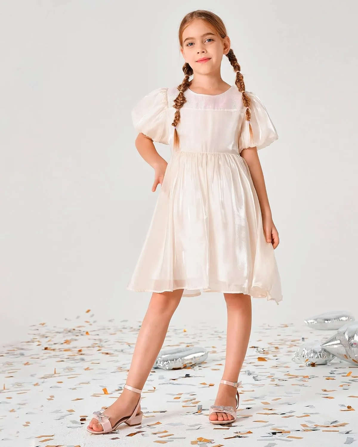 Coutgo Girls Low Heel Sandals Open Toe Rhinestone Ankle Strap Flower Wedding Dress Shoes Little Big Kids