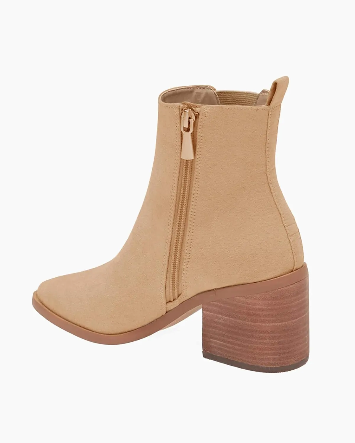 Coutgo Womens Pointed Toe Ankle Boots Chunky Block Stacked Heel Side Zipper Chelsea Fall Booties